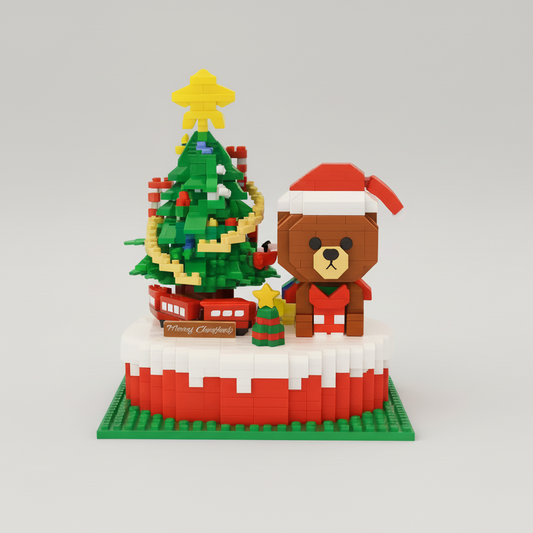 Kerstboom en beer op bouwplaat | Bouwpakket
