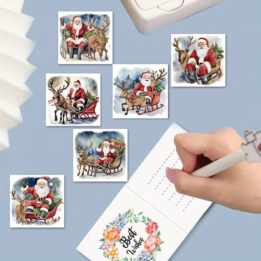 Kerstman in slee kaarten 6 stuks | 6 stuks | Diamond Painting