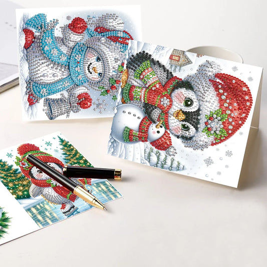 Pinguins sneeuwpoppen kerstkaarten 8 stuks | 8 stuks | Diamond Painting