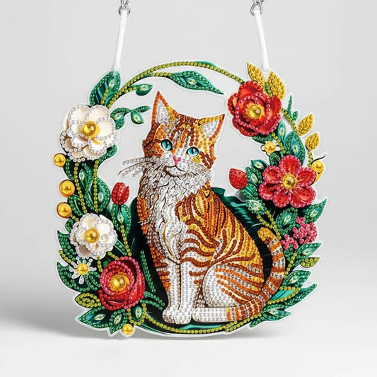 Kat met bloemen diamond painting deco hanger | Kat | Diamond Painting