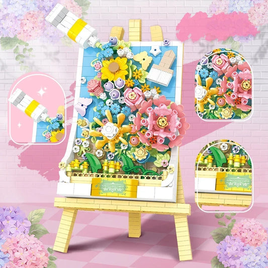 3d blauw bloemen schilderij | Bouwpakket