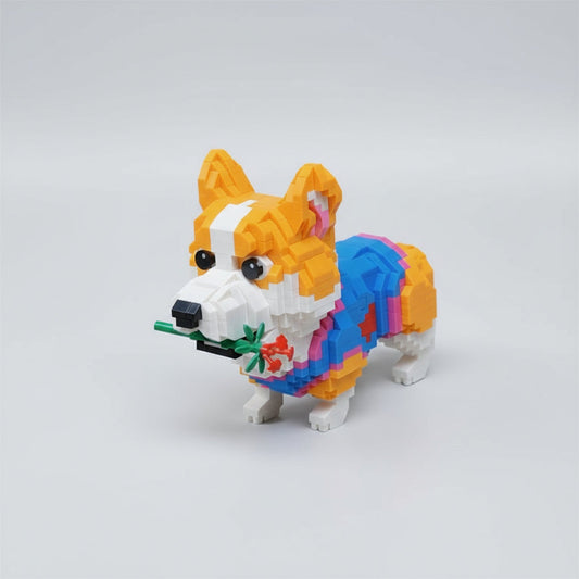 Welsh corgi met roos | Bouwpakket