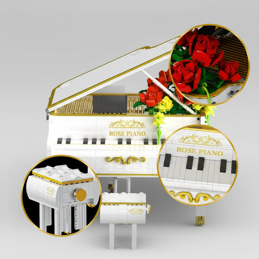 Witte piano met rozen | Bouwpakket