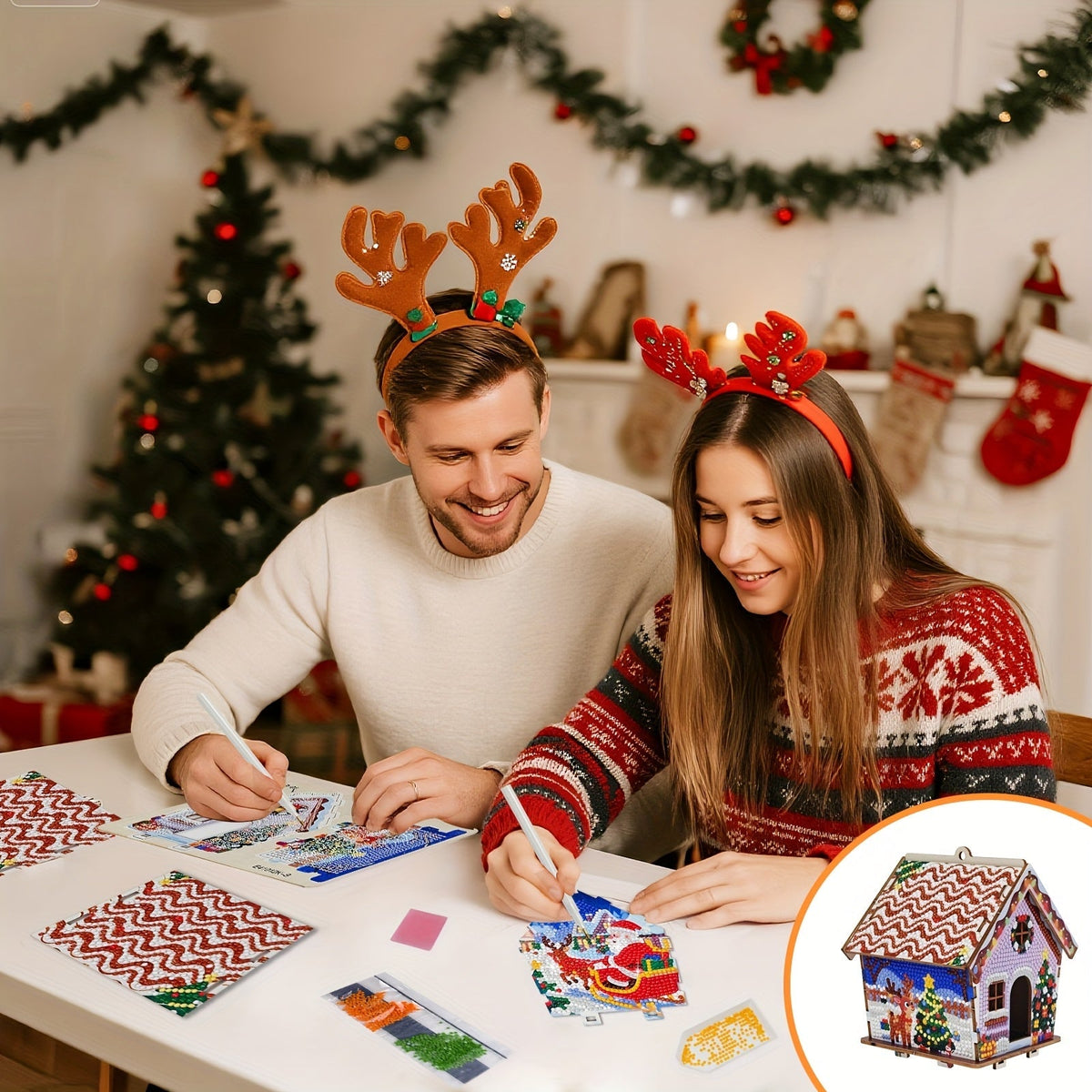 Kerst huisje hanger voor in de boom | Kersthanger | Diamond Painting