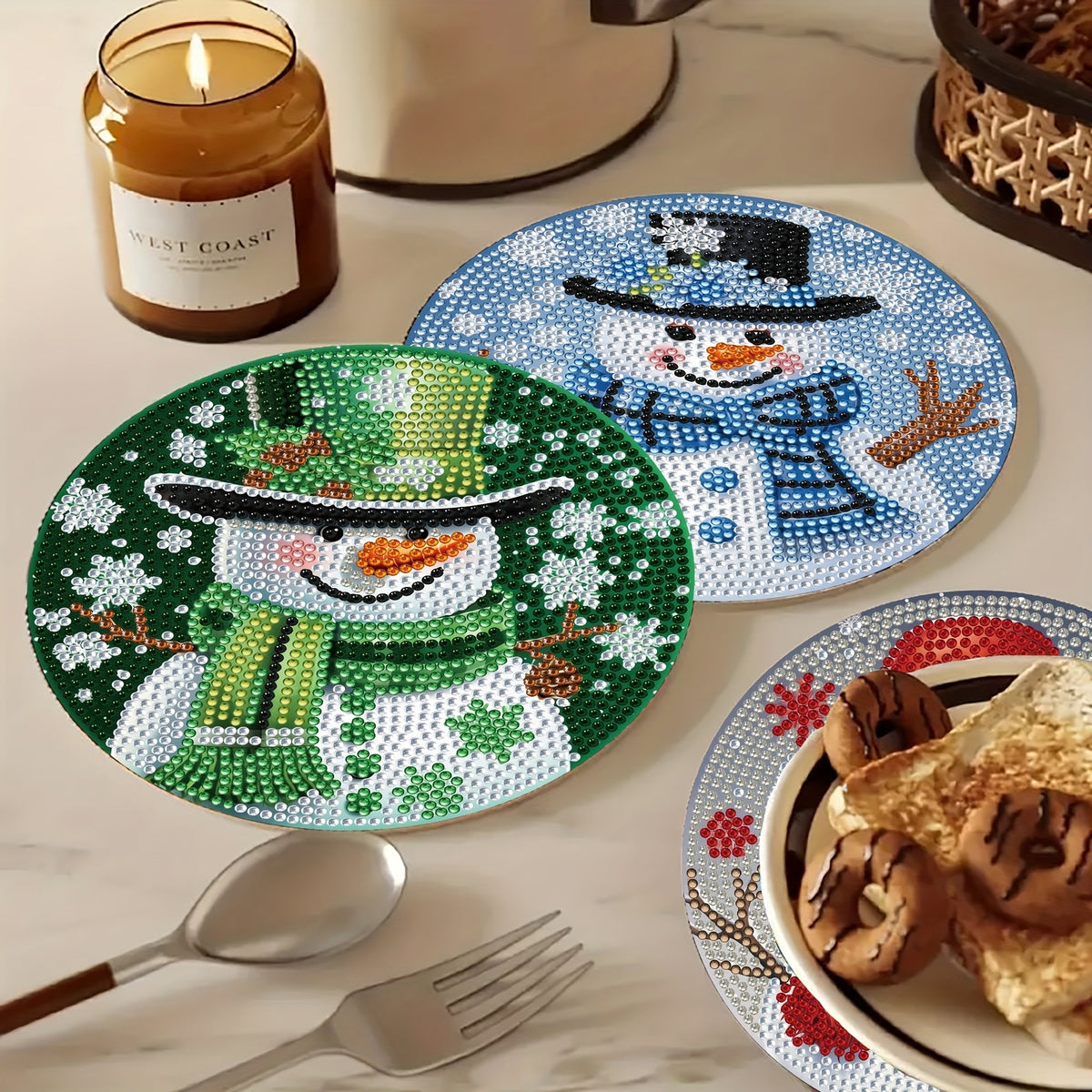 Sneeuwpoppen placemats 4 stuks | 4 stuks | Diamond Painting