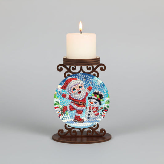 Kerstman met sneeuwpop kaarshouder | Kandelaar | Diamond Painting
