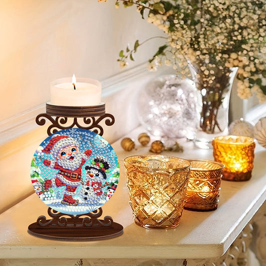 Kerstman met sneeuwpop kaarshouder | Kandelaar | Diamond Painting
