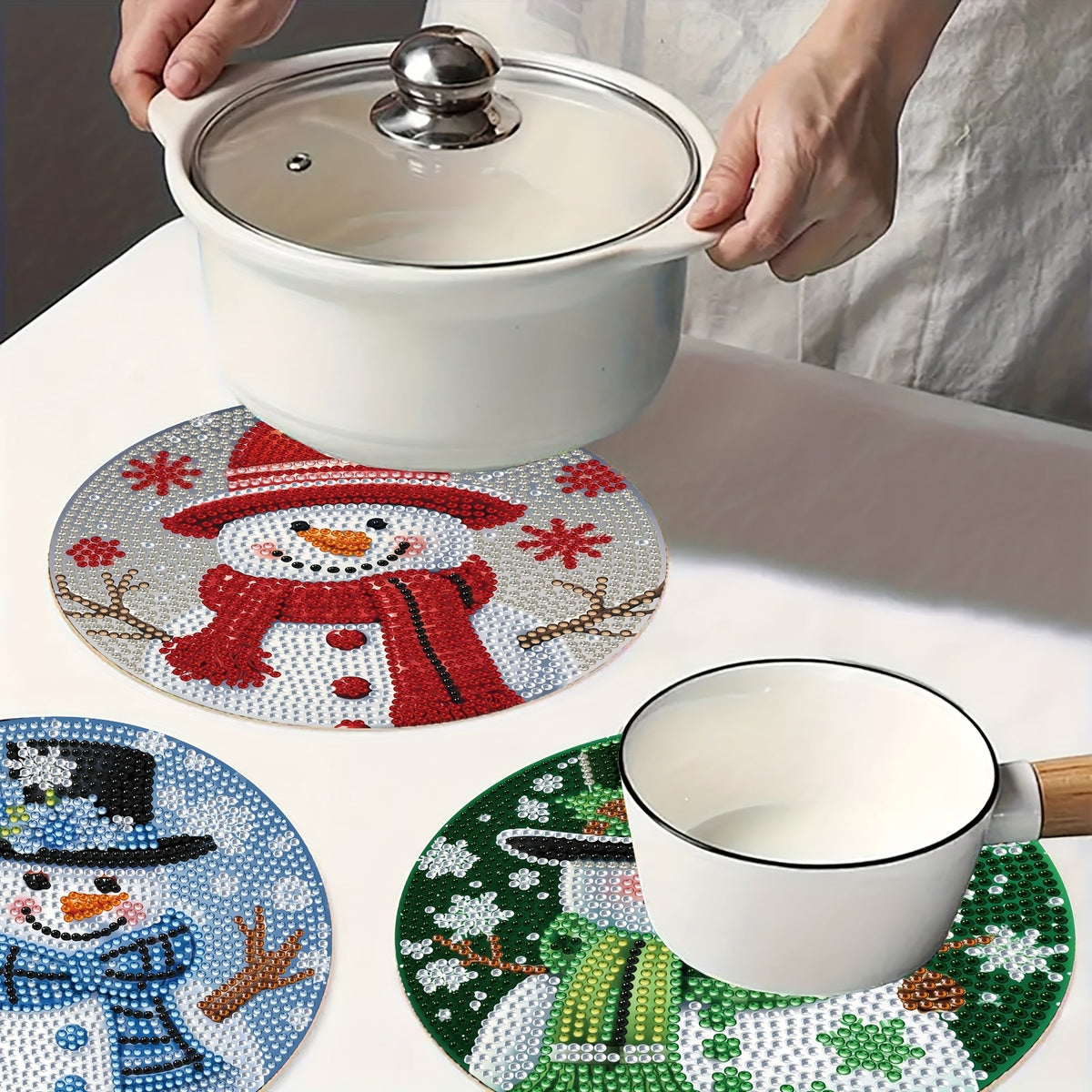 Sneeuwpoppen placemats 4 stuks | 4 stuks | Diamond Painting