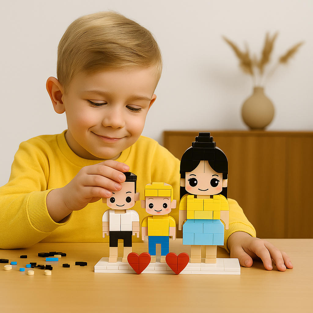 Eigen foto als bouwstenen poppetje 3 personen | Bouwpakket