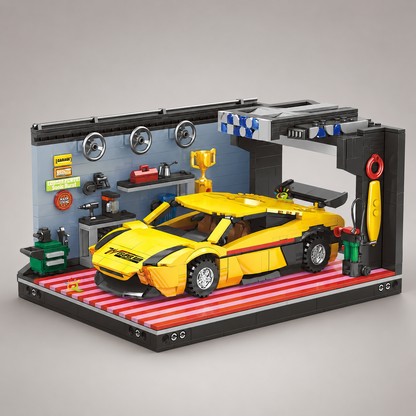 Gele auto in garage | Bouwpakket
