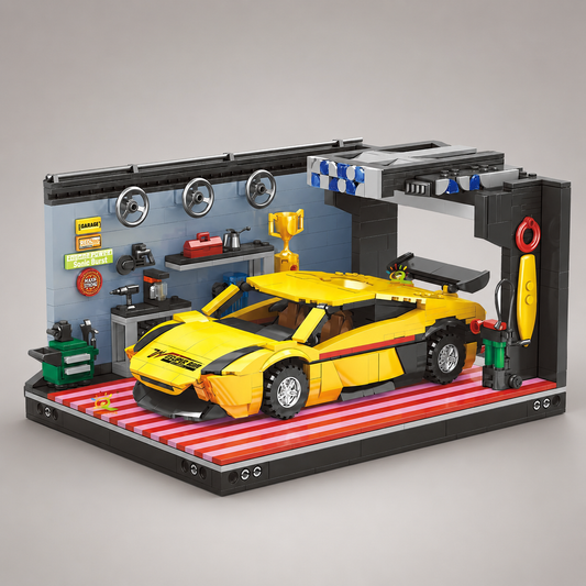 Gele auto in garage | Bouwpakket