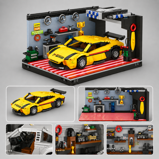 Gele auto in garage | Bouwpakket
