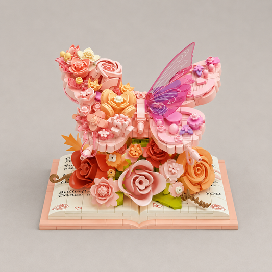 Roze vlinder op boek | Bouwpakket