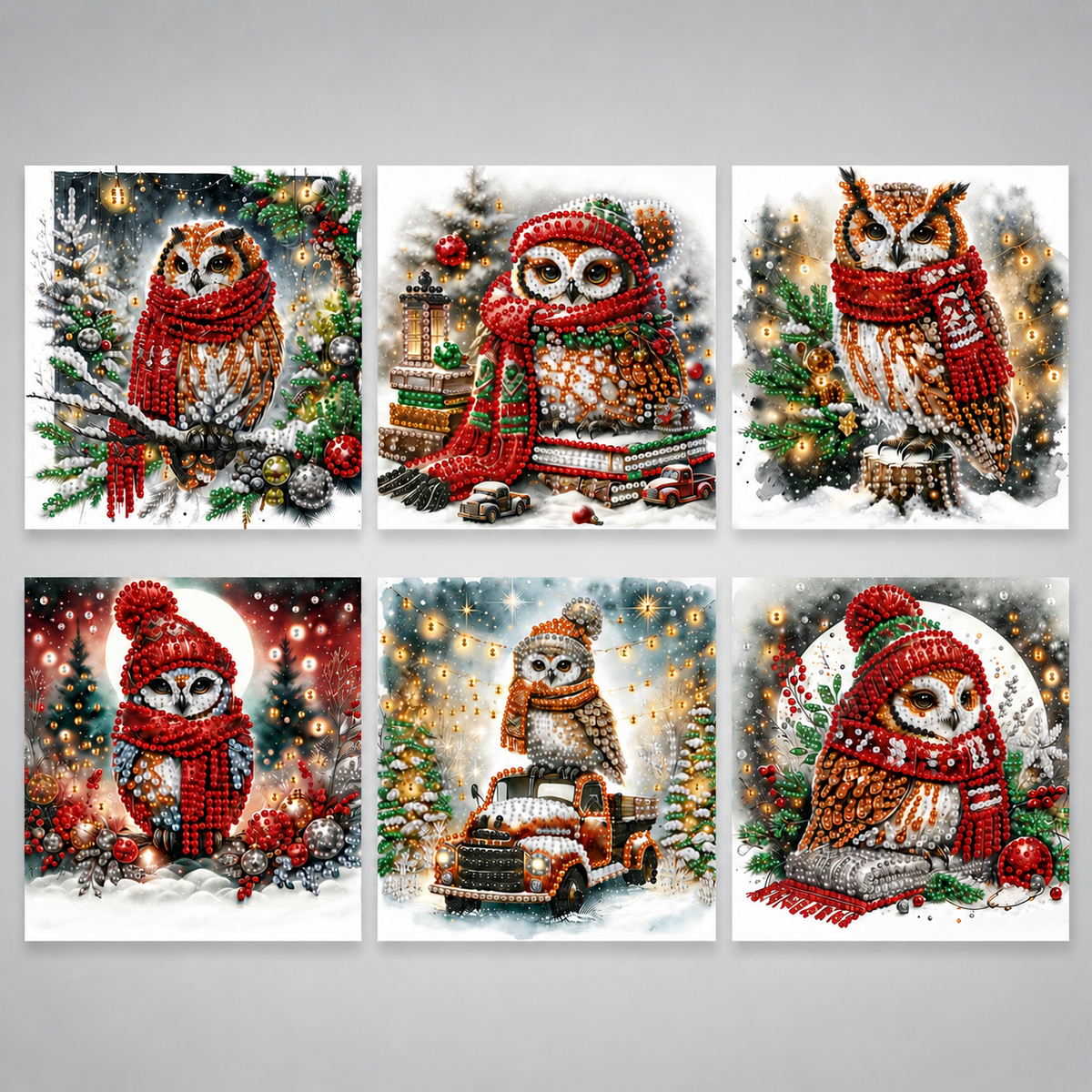 Uilen kerstkaarten 6 stuks | 6 stuks | Diamond Painting