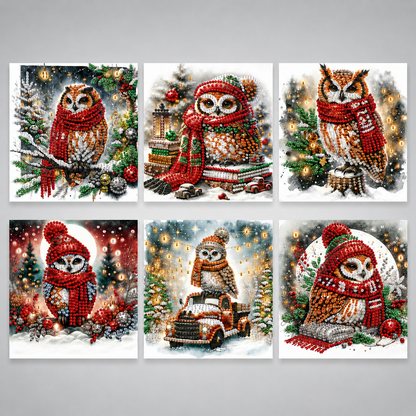 Uilen kerstkaarten 6 stuks | 6 stuks | Diamond Painting