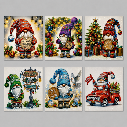 Kerst kabouters kaarten 6 stuks | 6 stuks | Diamond Painting