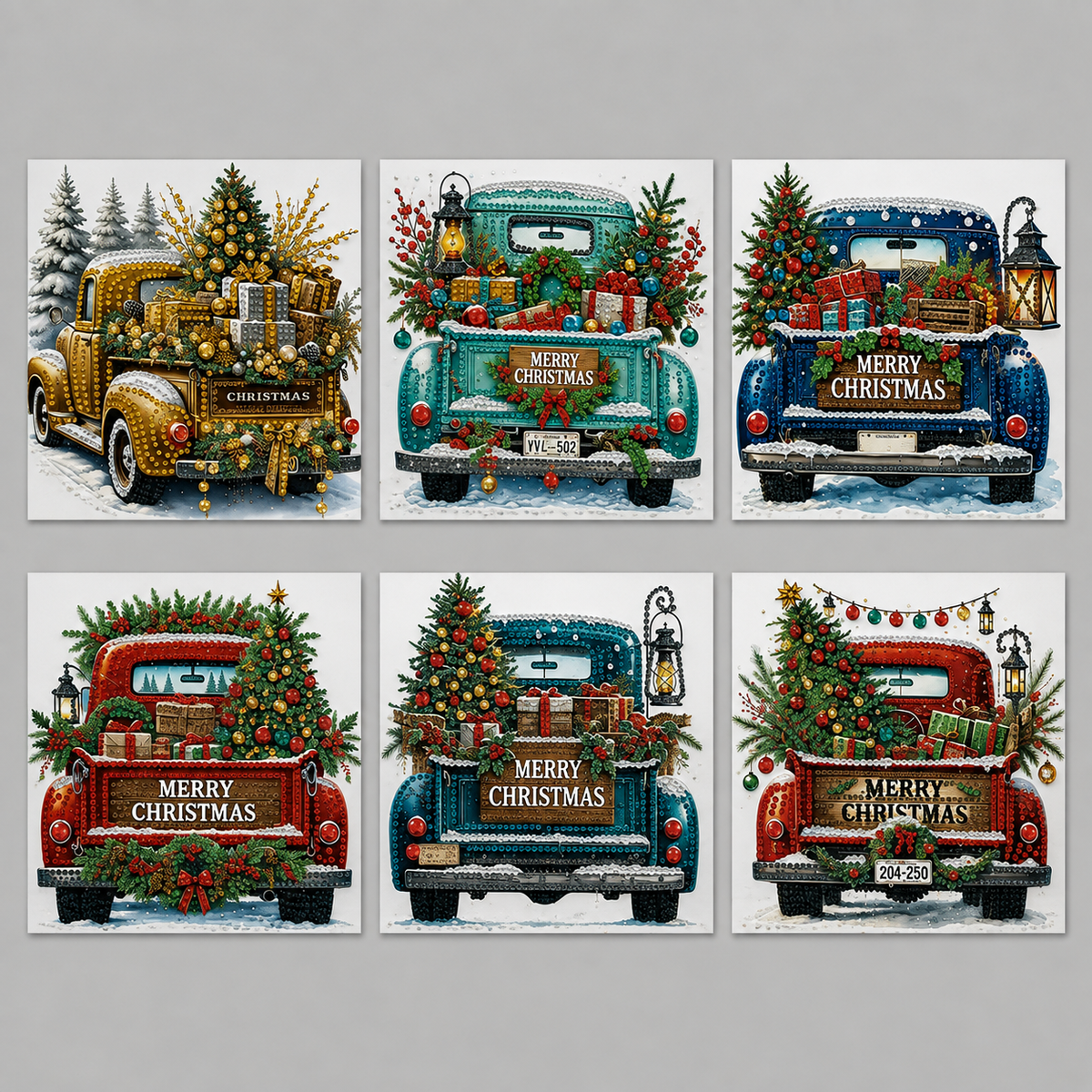 Kerst auto 6 stuks | 6 stuks | Diamond Painting