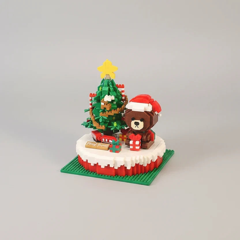 Kerstboom en beer op bouwplaat | Bouwpakket