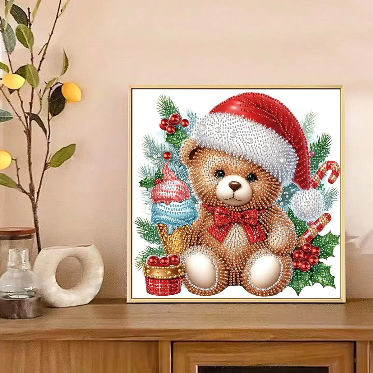 Beer met kerstmuts | Diamond Painting