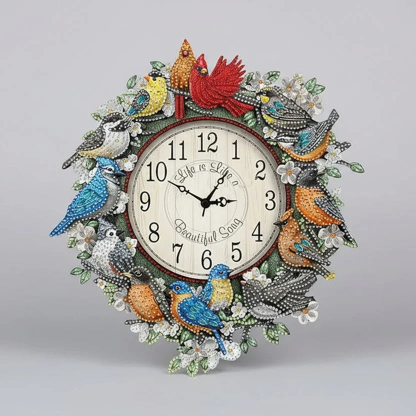 5d klok met vogels | Diamond Painting