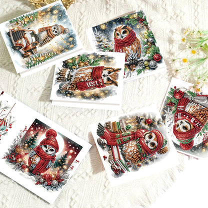 Uilen kerstkaarten 6 stuks | 6 stuks | Diamond Painting