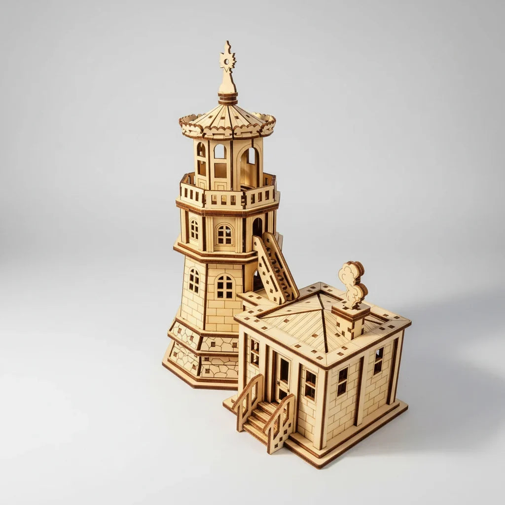 Vuurtoren met huisje | 3D Houten Bouwpakket