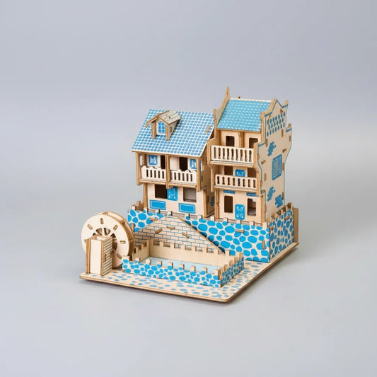 Blauw huis | 3D Houten Bouwpakket