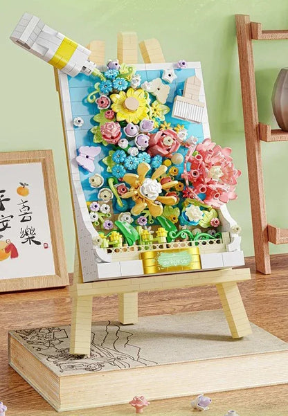 3d blauw bloemen schilderij | Bouwpakket
