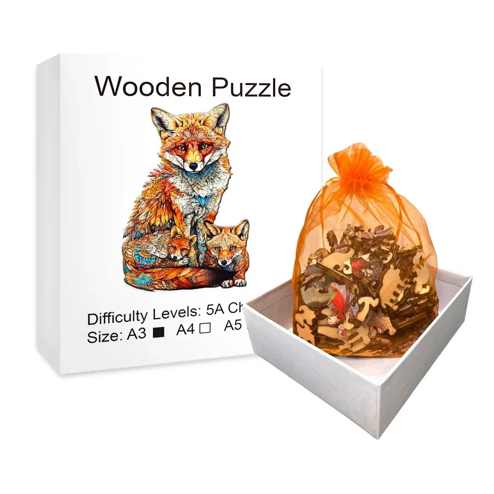 Vos met kleine vosjes | Houten Puzzel