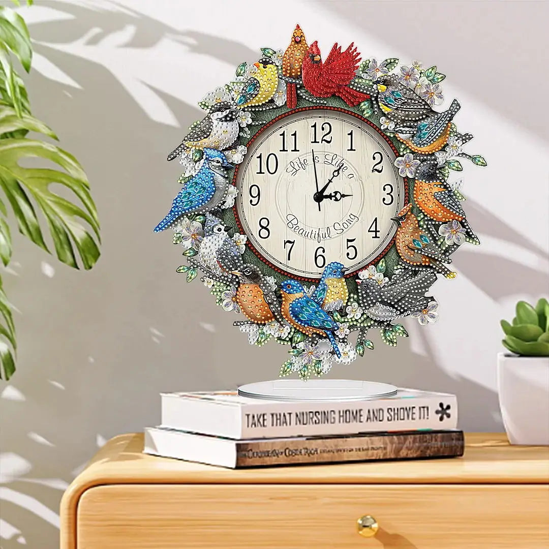 5d klok met vogels | Diamond Painting