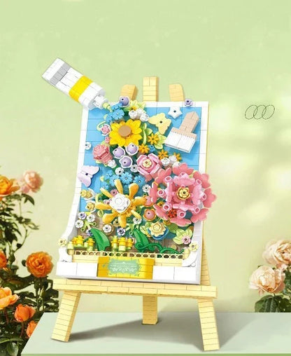 3d blauw bloemen schilderij | Bouwpakket