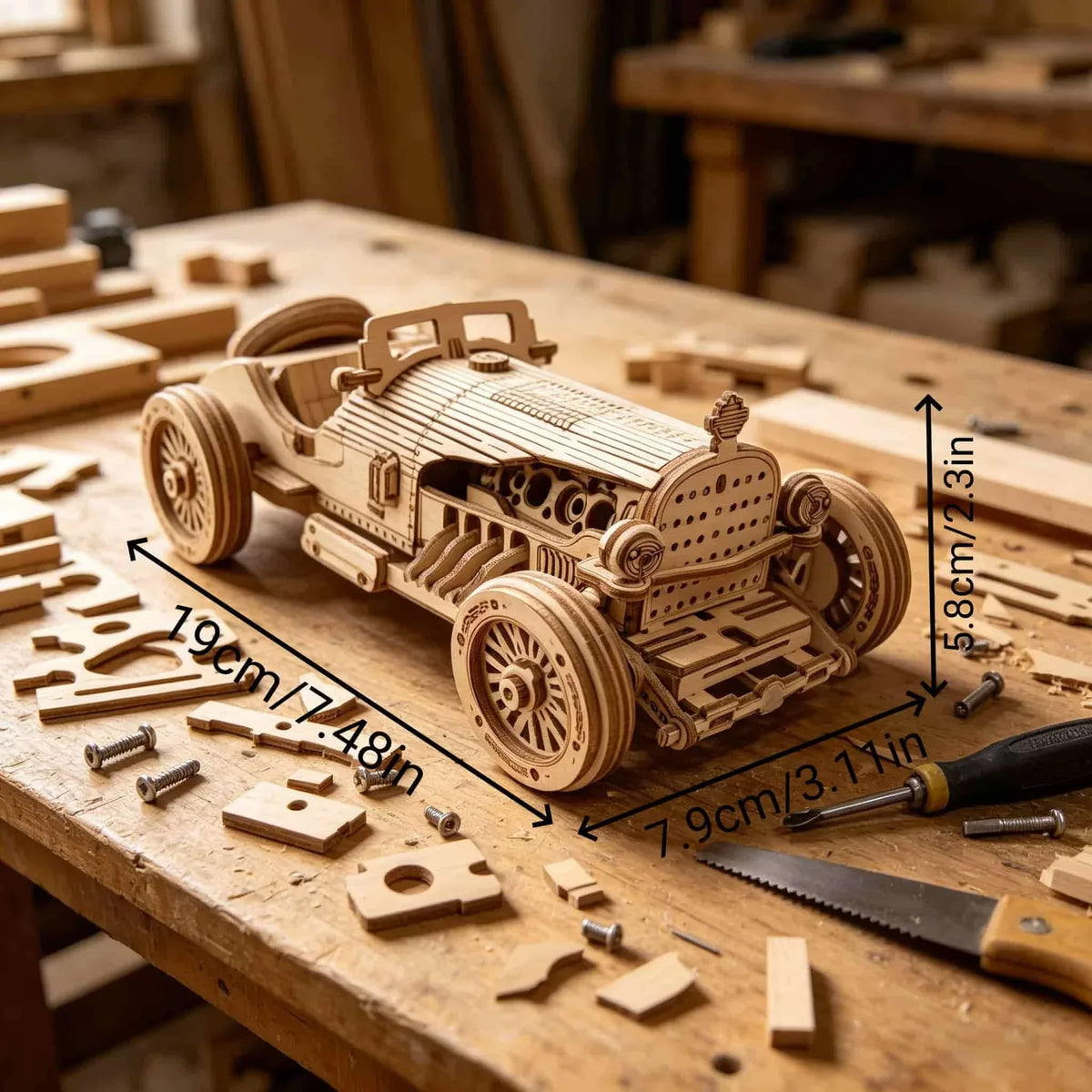 Vintage sportwagen | 3D Houten Bouwpakket