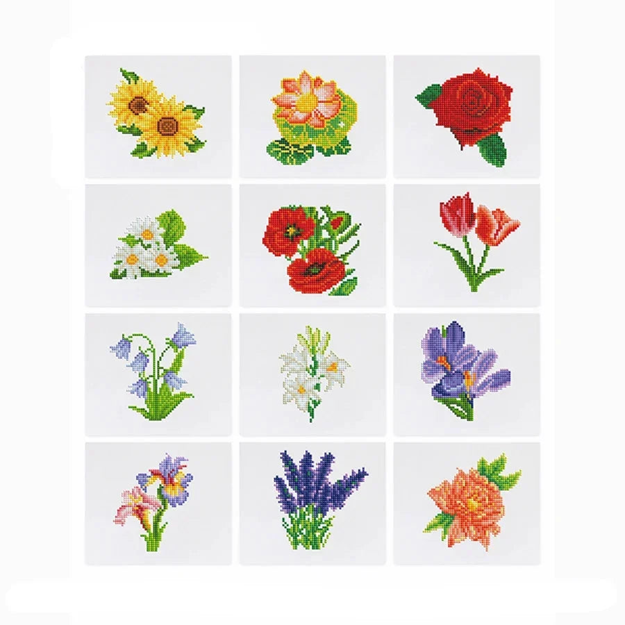 12 Mini Diamond Paintings | Bloemen | Diamond Painting