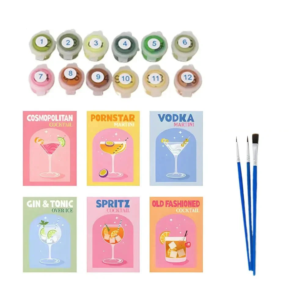 6 mini schilderijen kleurrijke cocktail collectie | Kleurrijke Cocktailcollectie | Schilderen op Nummer