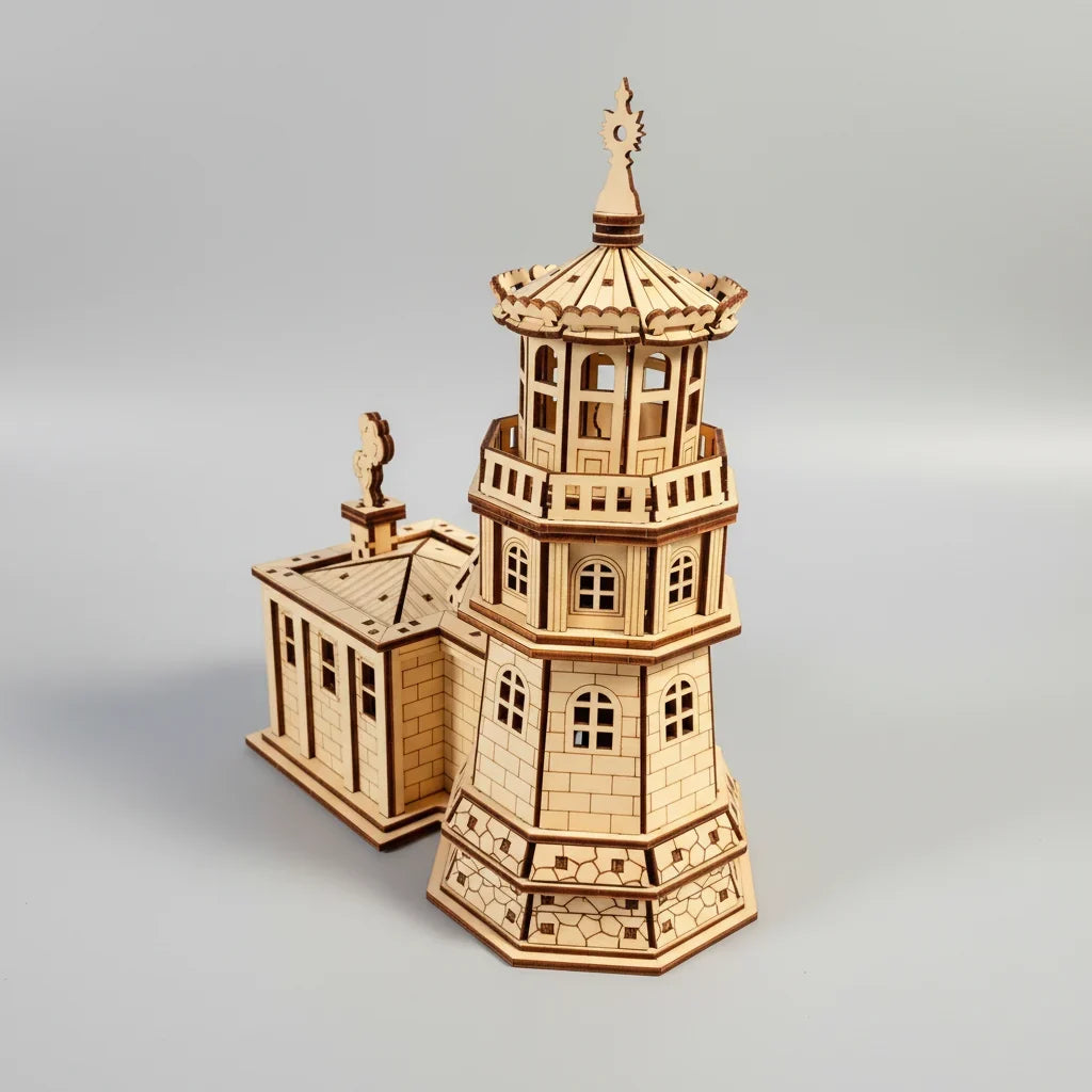 Vuurtoren met huisje | 3D Houten Bouwpakket