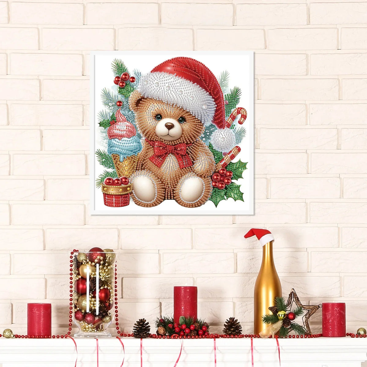 Beer met kerstmuts | Diamond Painting