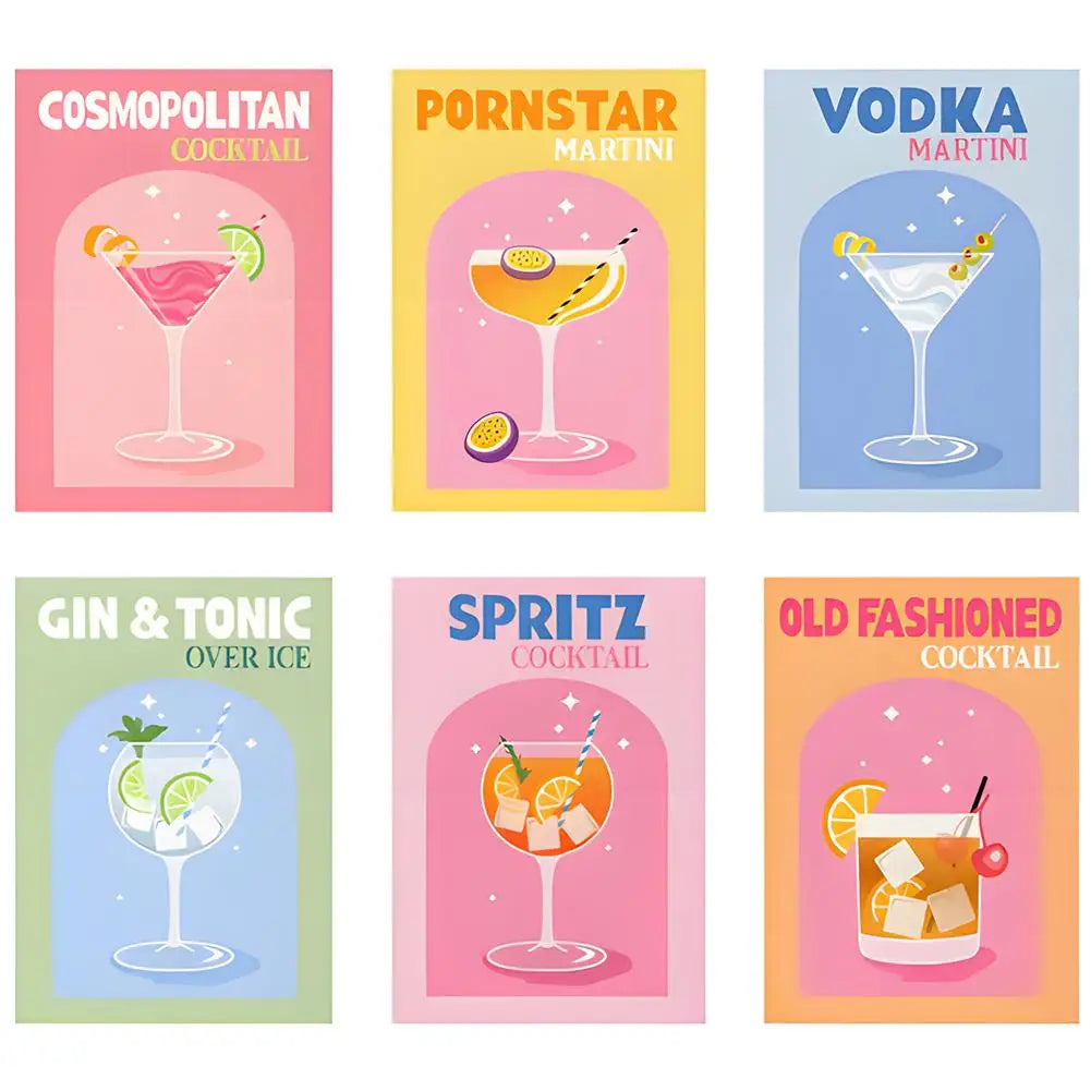 6 mini schilderijen kleurrijke cocktail collectie | Kleurrijke Cocktailcollectie | Schilderen op Nummer