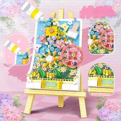 3d blauw bloemen schilderij | Bouwpakket
