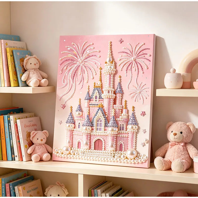 Roze kasteel | Premium parel | Diamond Painting