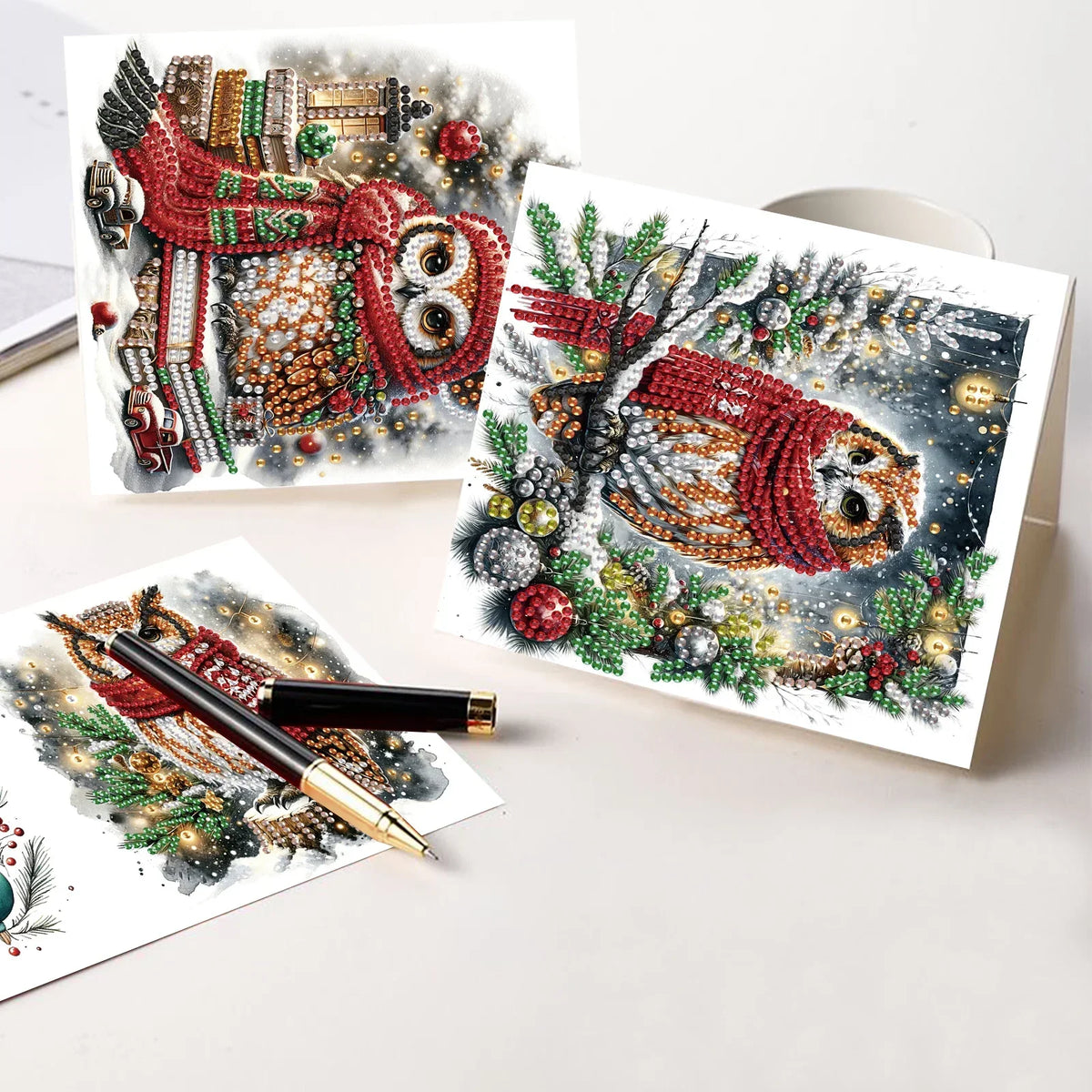 Uilen kerstkaarten 6 stuks | 6 stuks | Diamond Painting