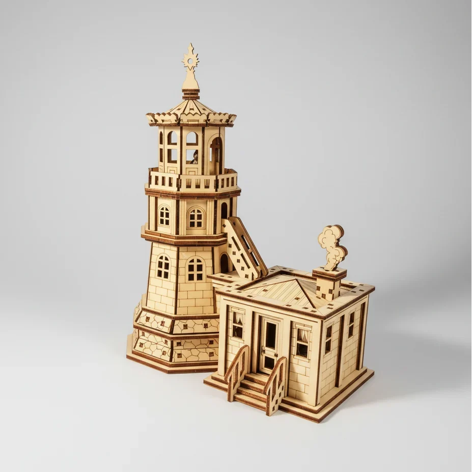 Vuurtoren met huisje | 3D Houten Bouwpakket