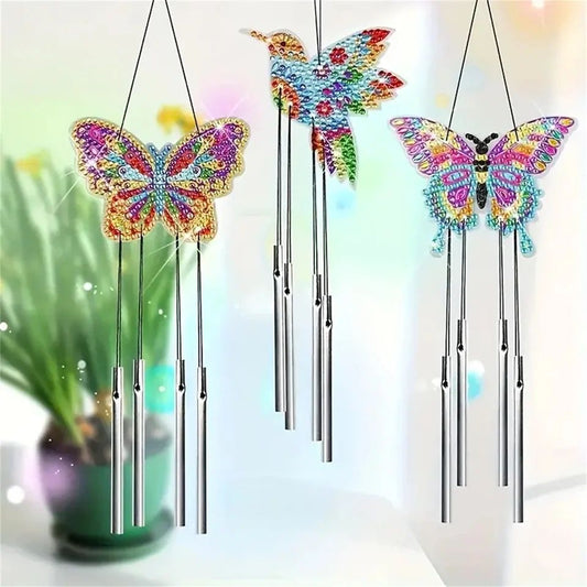 Vlinders windgong 2 2 gratis diamond painting deco hanger | Diamond Painting