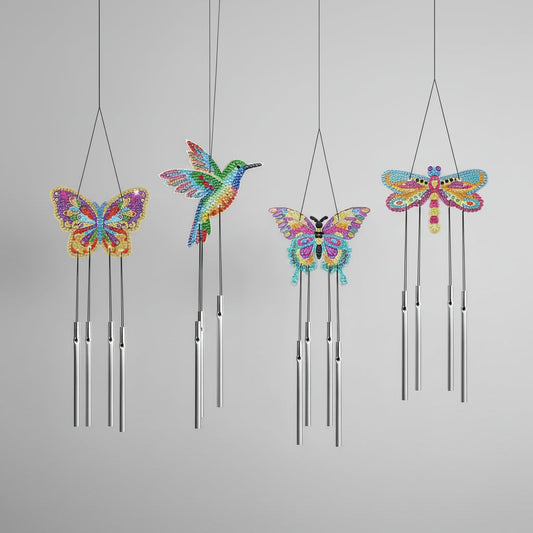 Vlinders windgong 2 2 gratis diamond painting deco hanger | Diamond Painting