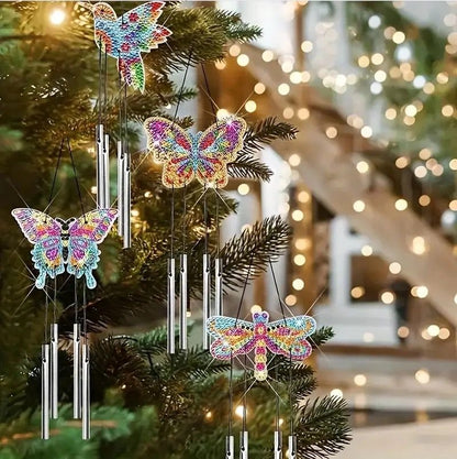 Vlinders windgong 2 2 gratis diamond painting deco hanger | Diamond Painting