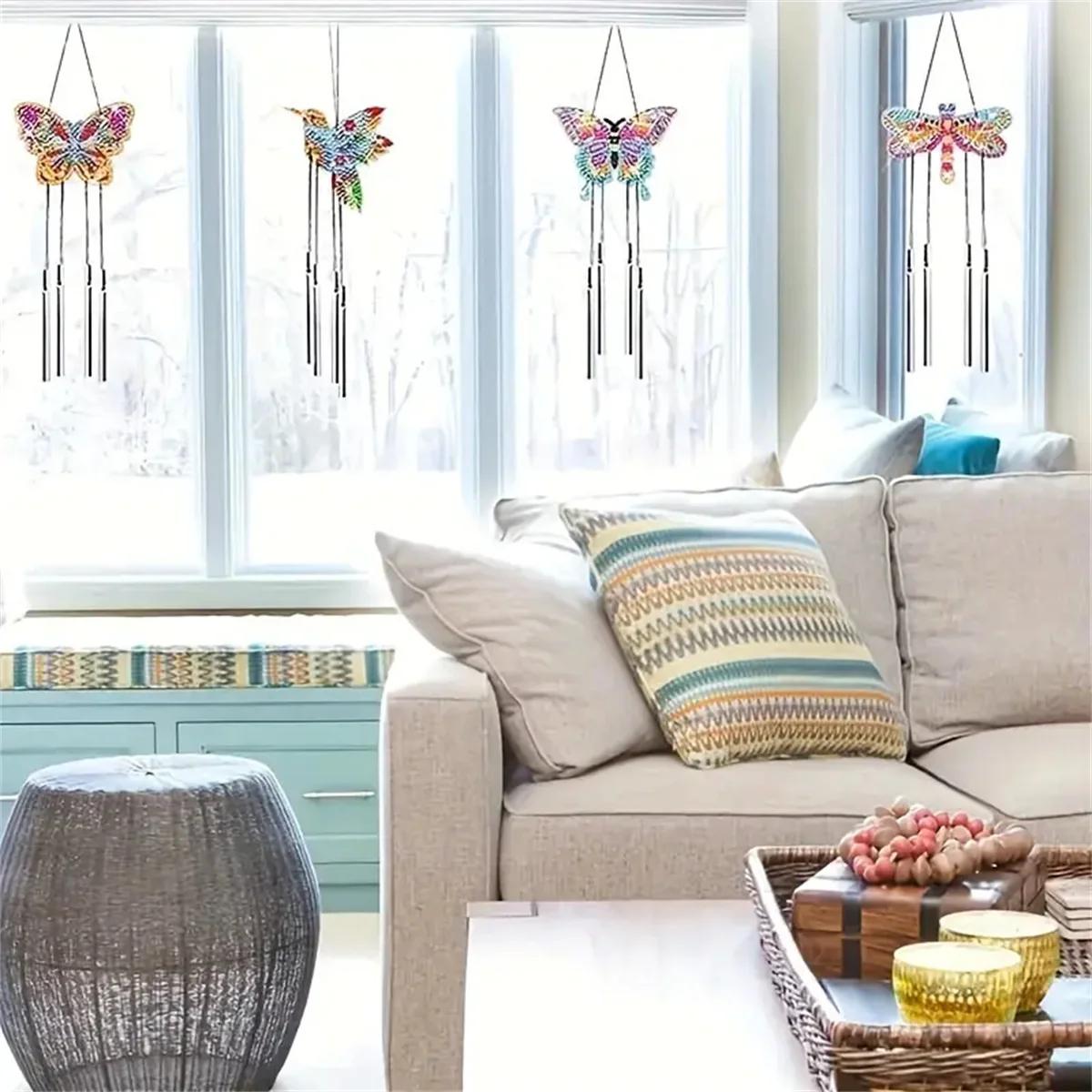Vlinders windgong 2 2 gratis diamond painting deco hanger | Diamond Painting