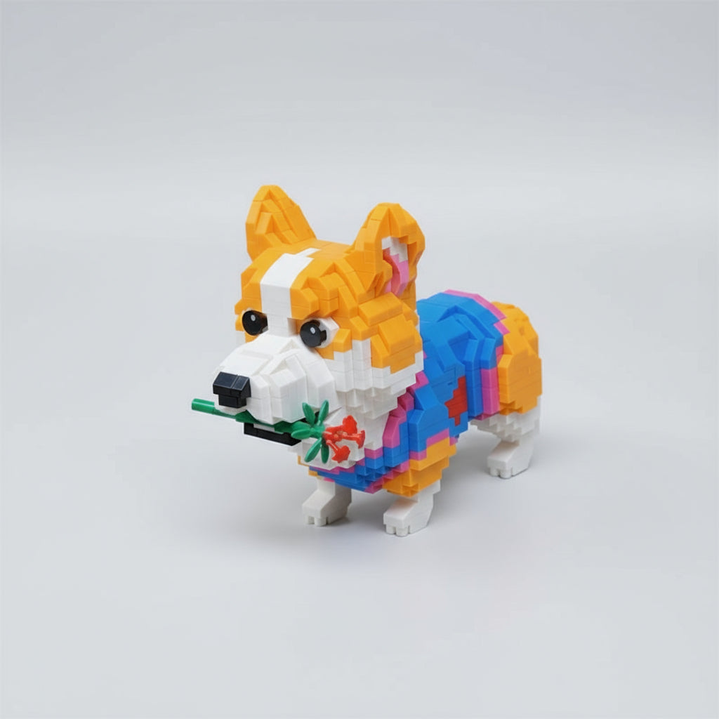 Welsh corgi met roos | Bouwpakket