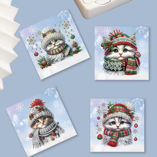 Katten Kerstkaarten | 6 stuks | Diamond Painting