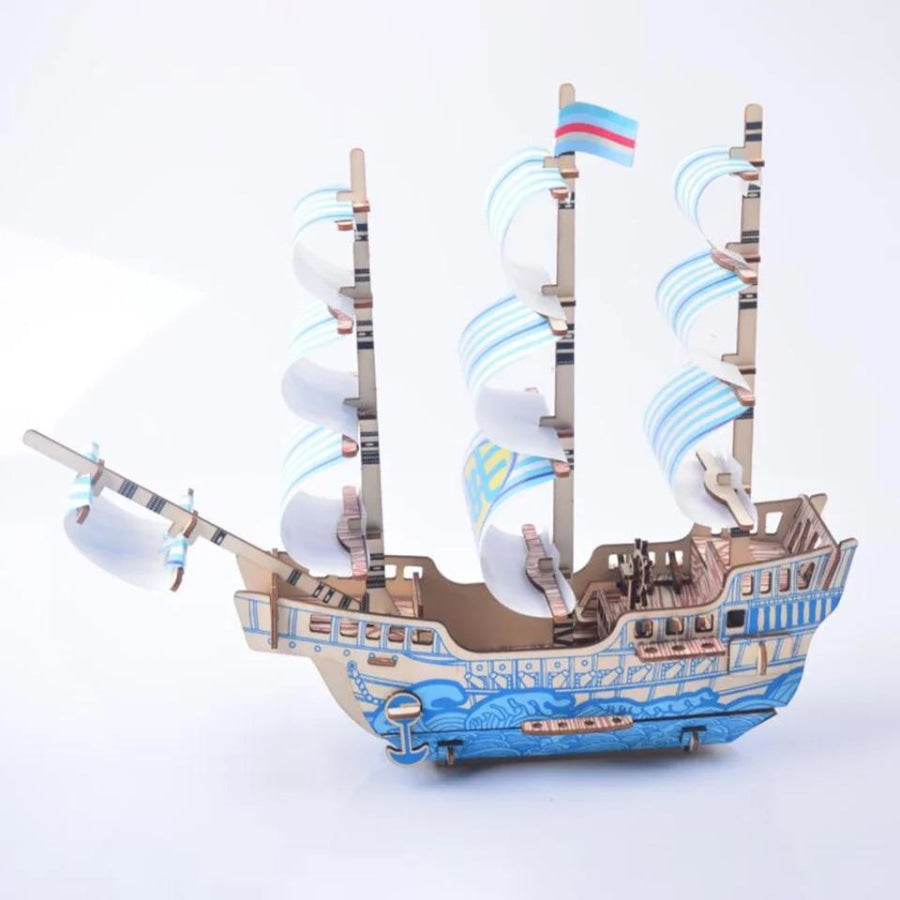 Blauw droomschip | 3D Houten Bouwpakket