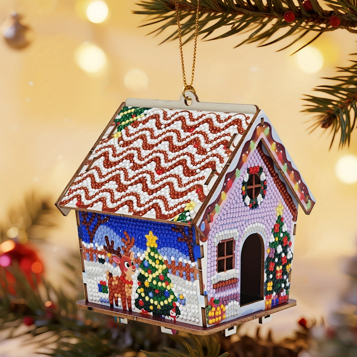 Kerst huisje hanger voor in de boom | Kersthanger | Diamond Painting