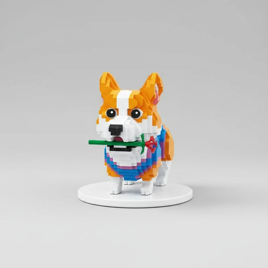 Welsh corgi met roos | Bouwpakket